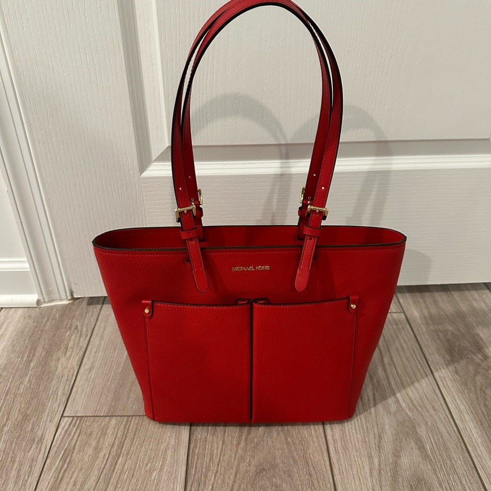 Michael Kors Red Leather Tote Bag